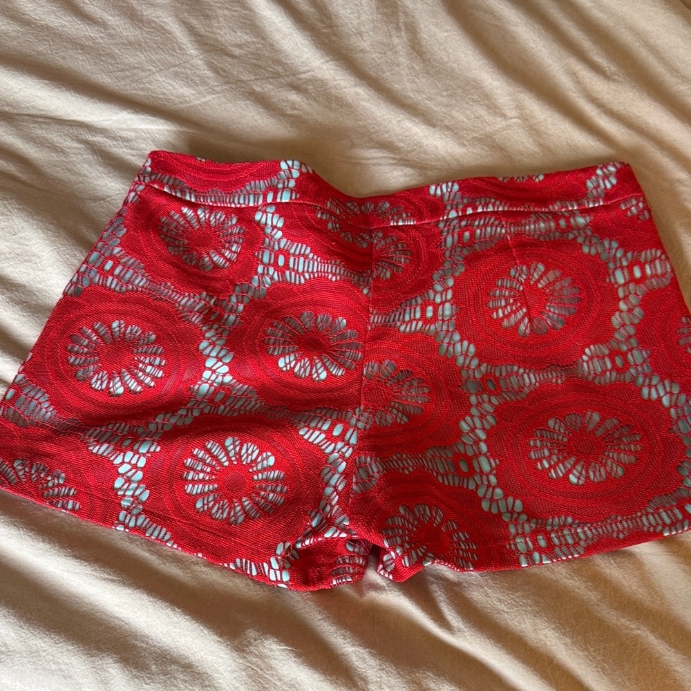 Judith March Red Lace Crochet Shorts light Blue Lining Medium Boutique - Picture 5 of 7